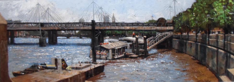 River Thames and Millennium Bridge - Painting by Ian Hargreaves