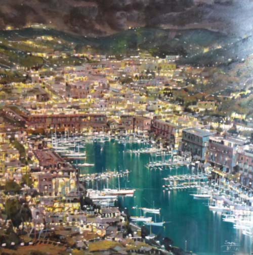 Nice Harbour - Painting by Mario Sanzone