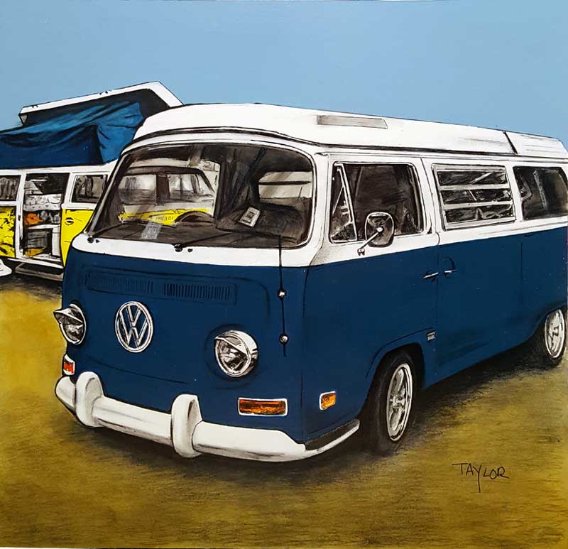 Blue Camper - Painting by Martin Taylor
