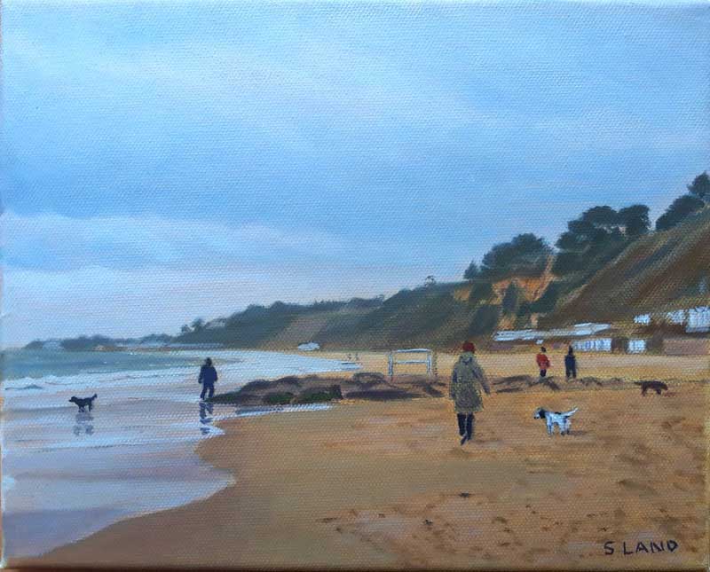 Dog Walkers, Branksome Beach - Painting by Shaun Land