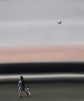 Boy with Kite and Dog - Painting by Steve Johnston